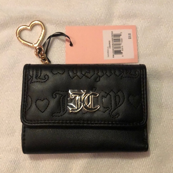 Juicy Couture Liquorice Black Pink League Double Sided Trifold Wallet NWT - Picture 1 of 16